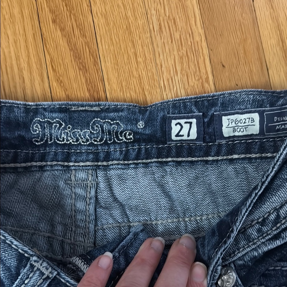 Miss Me Blue Boot Cut Jeans with Classic Flare, rhinestone detail - Picture 2 of 4